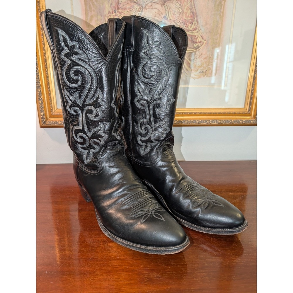 Justin Mens Black Leather Western Cowboy Boots Style 1409 Size 13 B Made in USA